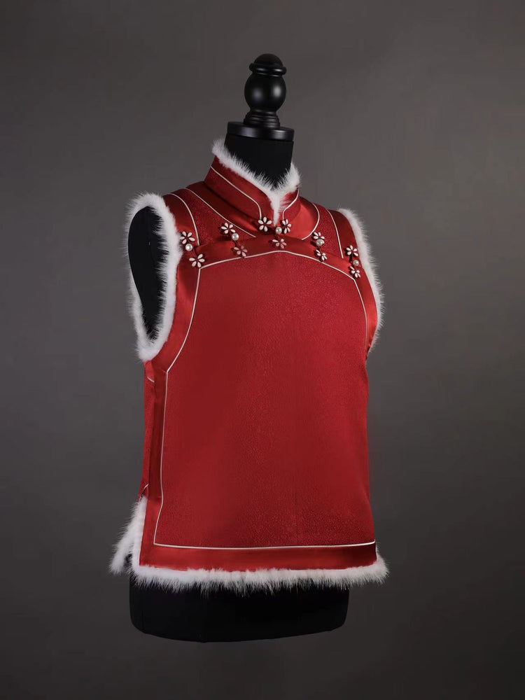 Red Silk Rabbit Fur Vest 紅色正絹兔毛馬甲(孤品)