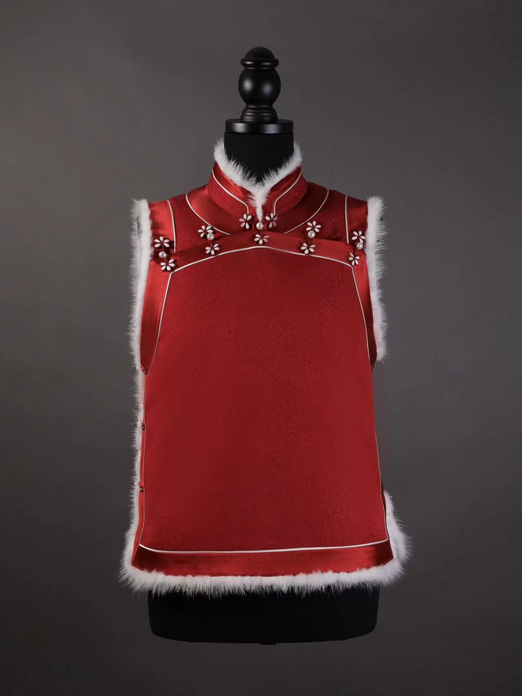 Red Silk Rabbit Fur Vest 紅色正絹兔毛馬甲(孤品)
