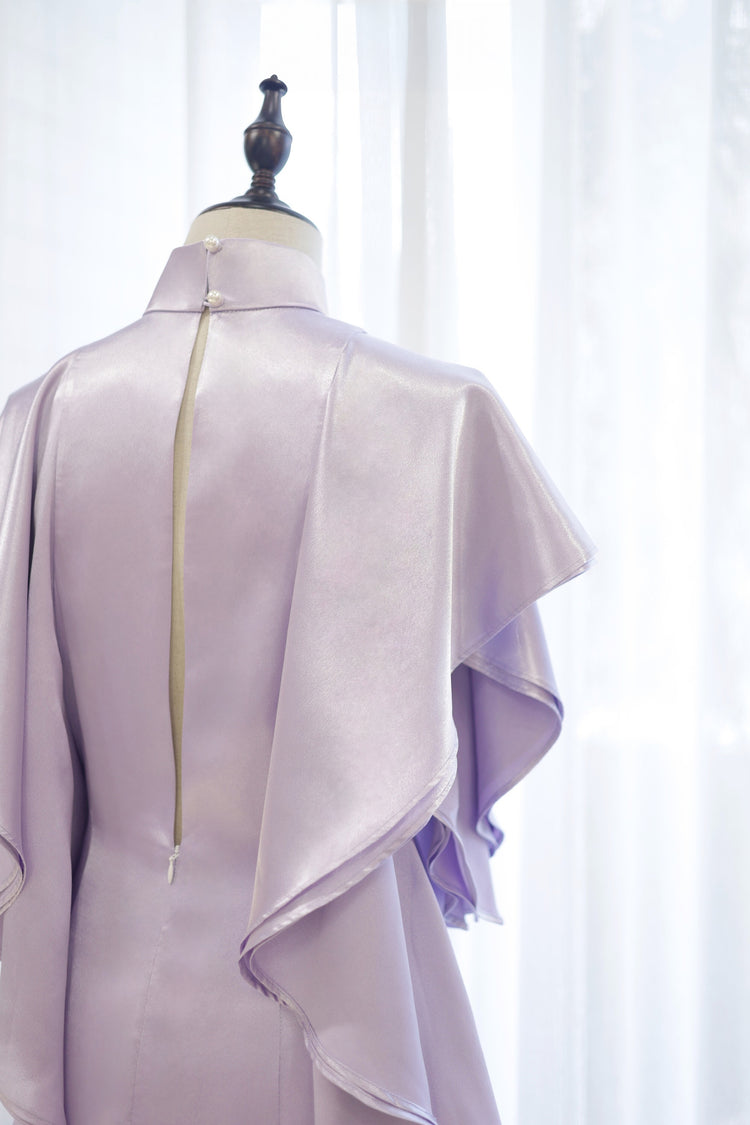 Taro Purple Lotus Sleeve Minimal Qipao 香芋紫荷葉袖簡約旗袍