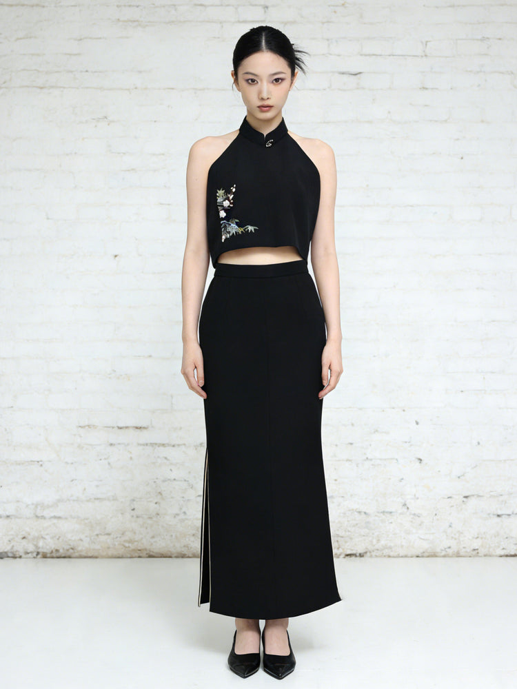 Black Seiken Backless Set 黑色正絹鏤背新中式套裝 (Exclusive Piece 孤品)