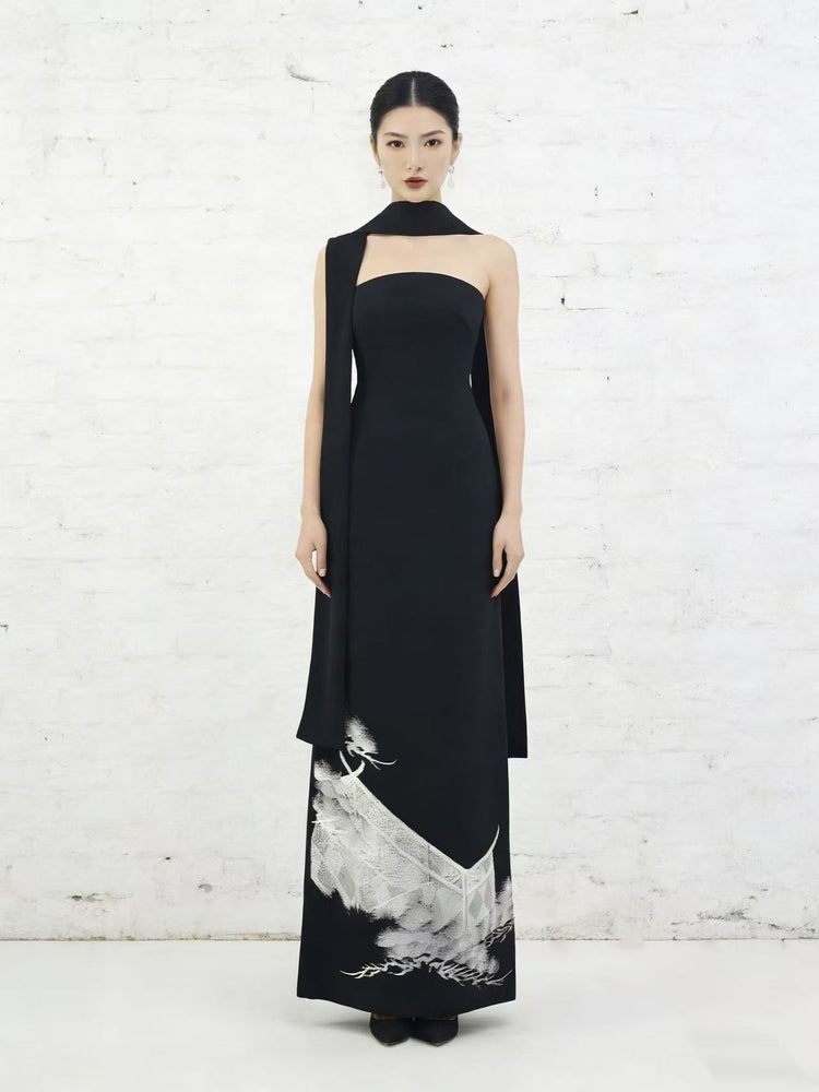Silver Pines Pure Silk Gown (Exclusive Piece) 銀針松柏正絹長裙(孤品)