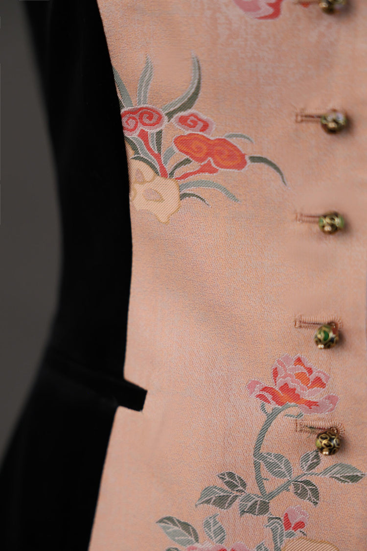Pink Floral Song Brocade & Velvet Vest 粉黛流芳宋錦絲絨馬甲