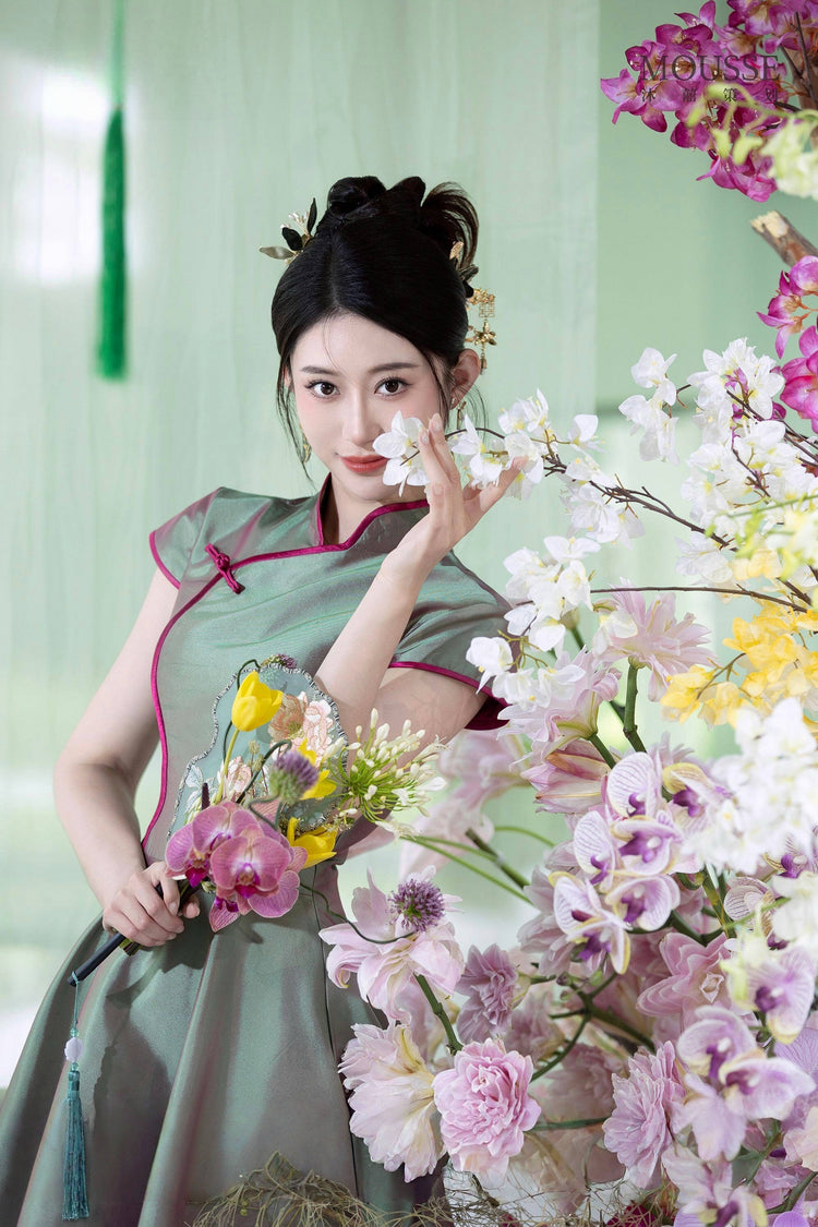 Emerald Mist and Rosy Clouds Modern Chinese Style Dress 翠朧煙霞·新中式連衣裙