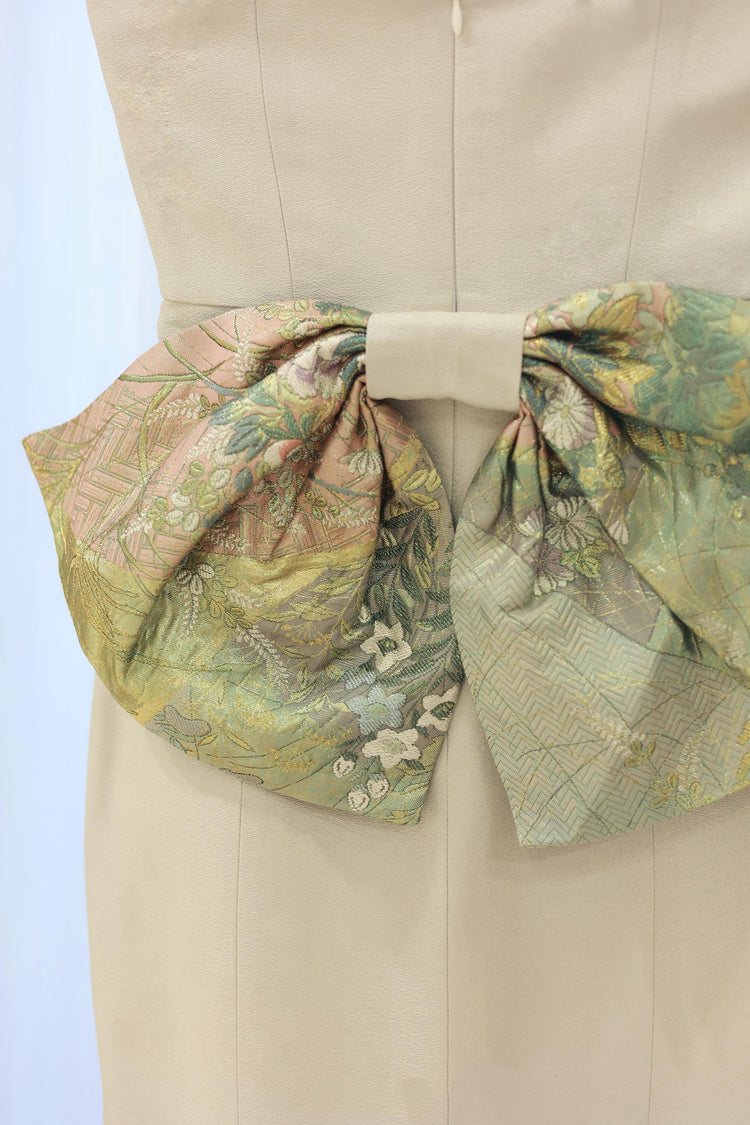 Gold-Green Nishijin Brocade Strapless Evening Gown (Exclusive Piece) 金綠西陣織抹胸禮裙 (孤品)
