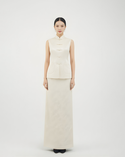 Ivory Silk Jacquard Vest Set 象牙白真絲提花馬甲套裝