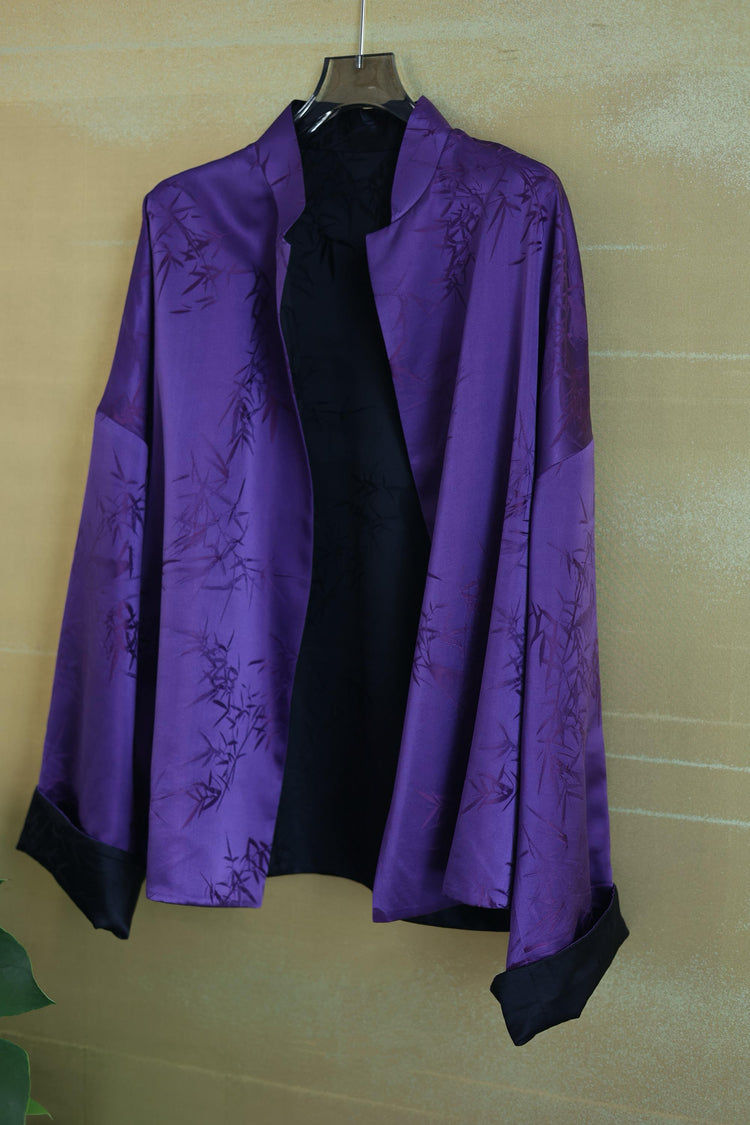 Black-purple reversible silk brocade jacket 黑紫雙面真絲提花外套