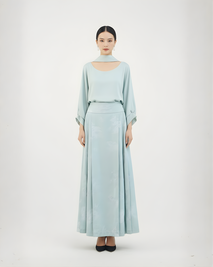 Jade Green Horse-Face Skirt with Orchid Brocade 蘭花提花碧色馬面裙