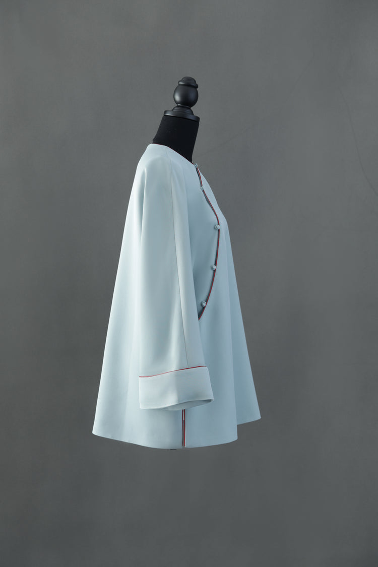 Light Blue Acetate Pearl Satin Overcoat 淡藍醋酸珍珠緞斜襟長衫