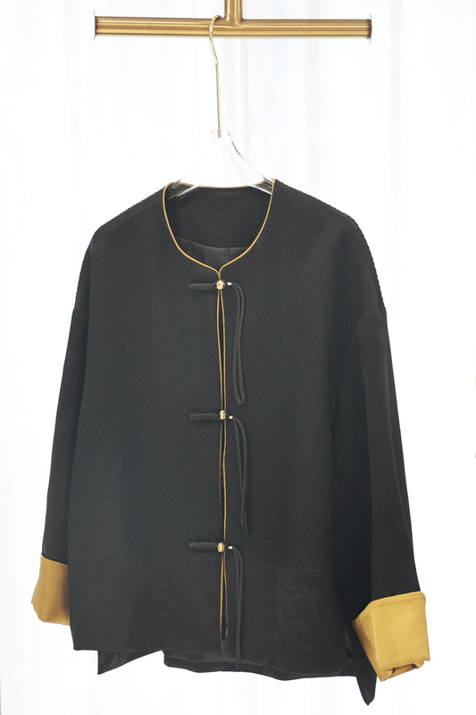 Black Acetate Turn-Up Sleeve Lightweight Jacket 黑色醋酸金色翻袖薄外套