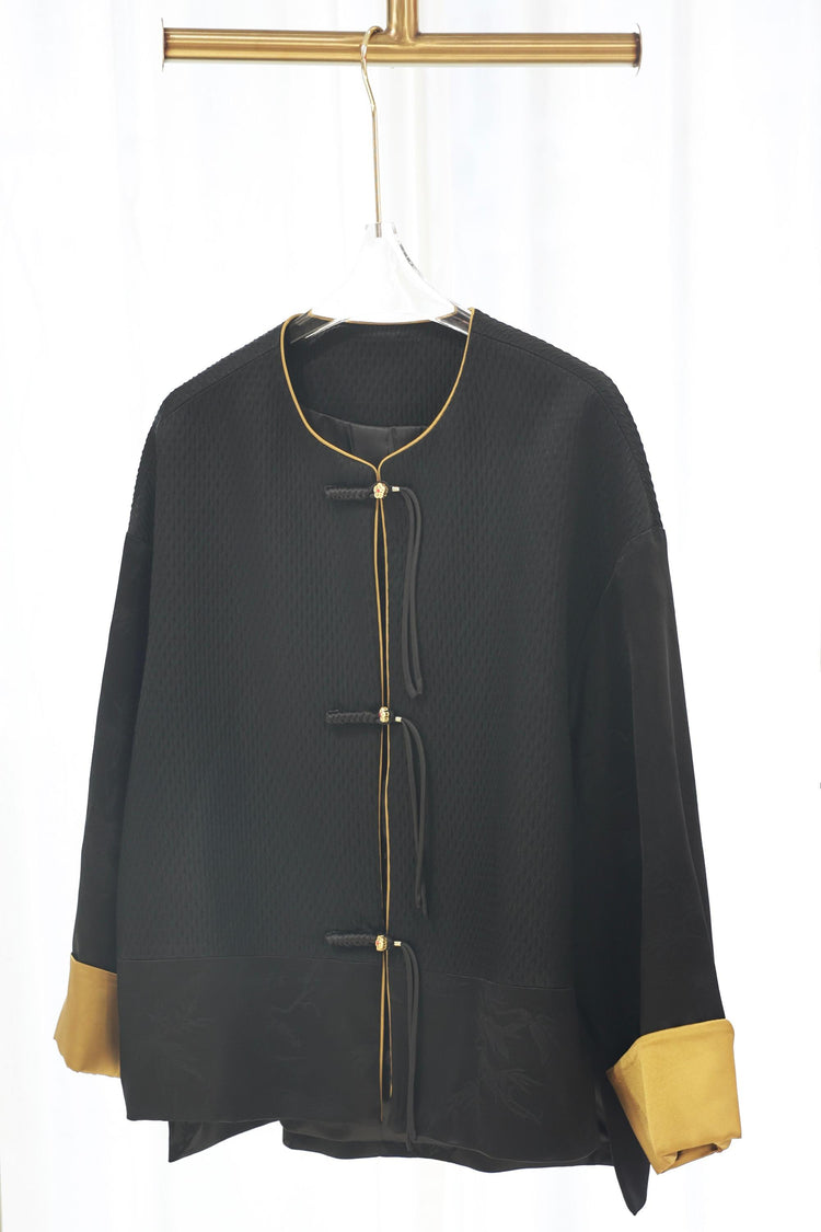 Black Acetate Turn-Up Sleeve Lightweight Jacket 黑色醋酸金色翻袖薄外套