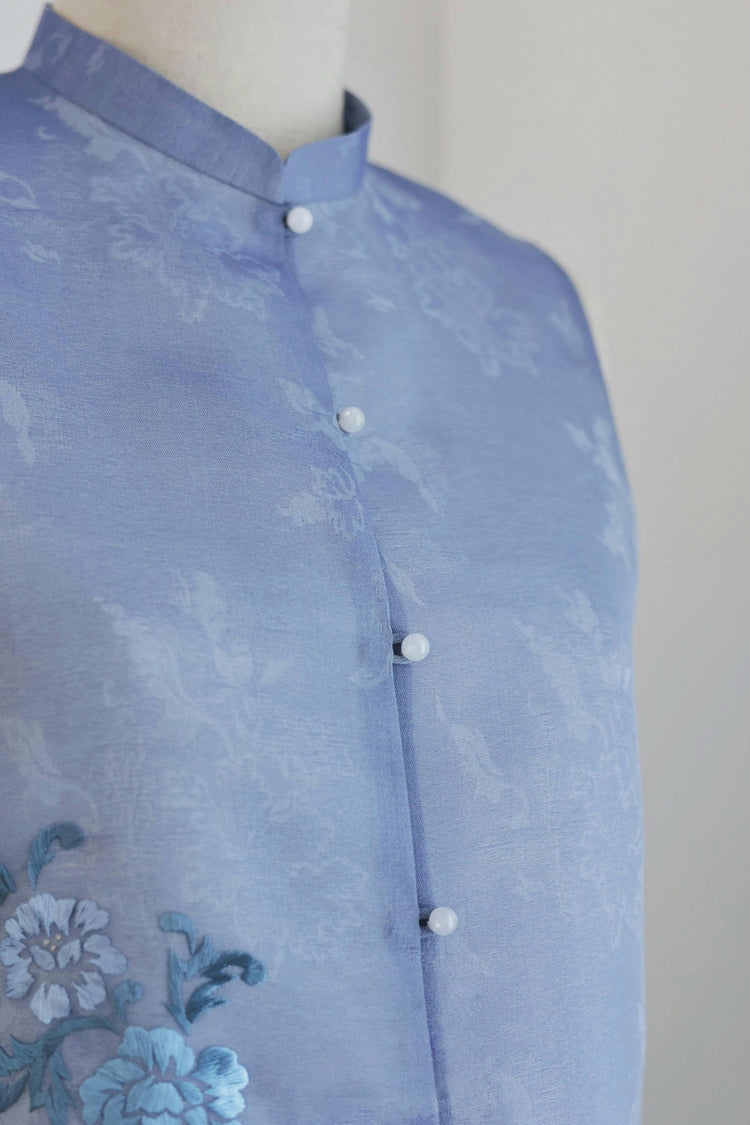 Starry Blue Hand-Embroidered Sheer Sleeveless Set (Exclusive Piece) 星藍手繡紗無袖套裝 (孤品)