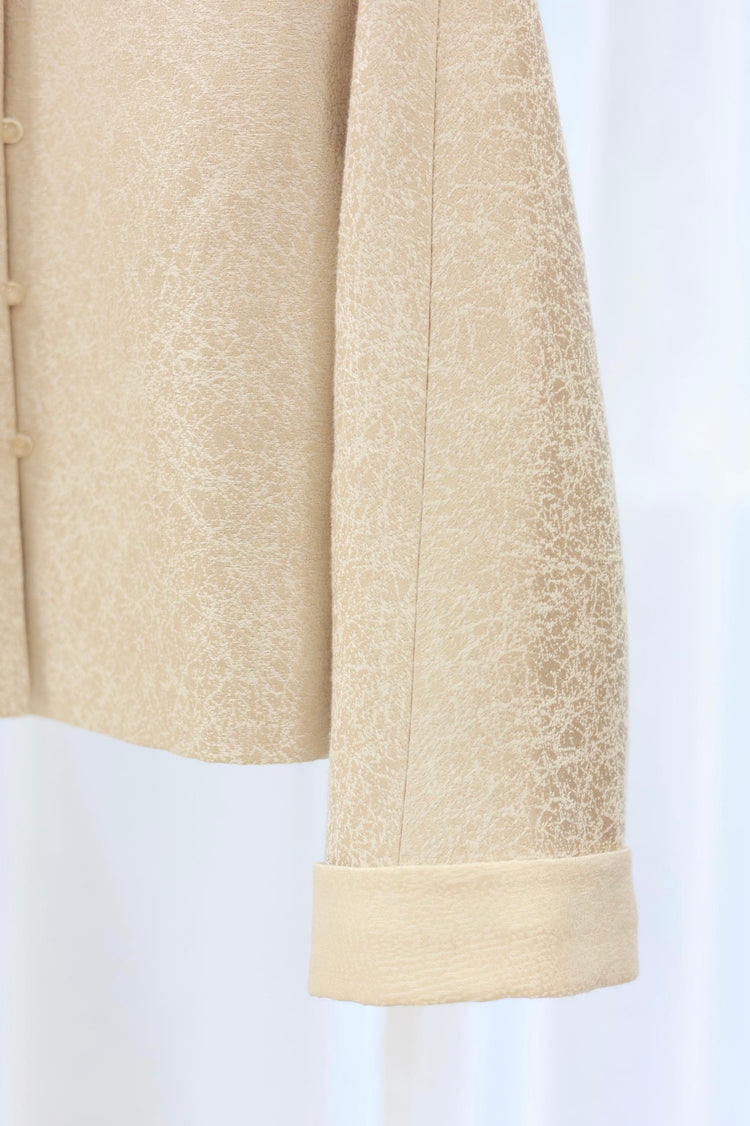 Cream Jacquard Satin Turn-Up Sleeve Jacket 奶白提花緞面翻袖外套