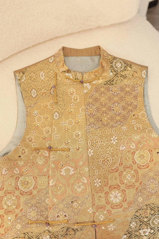 Golden Kesi Floral Silk Vest (Exclusive Piece) 金色缂丝团花马甲(孤品)