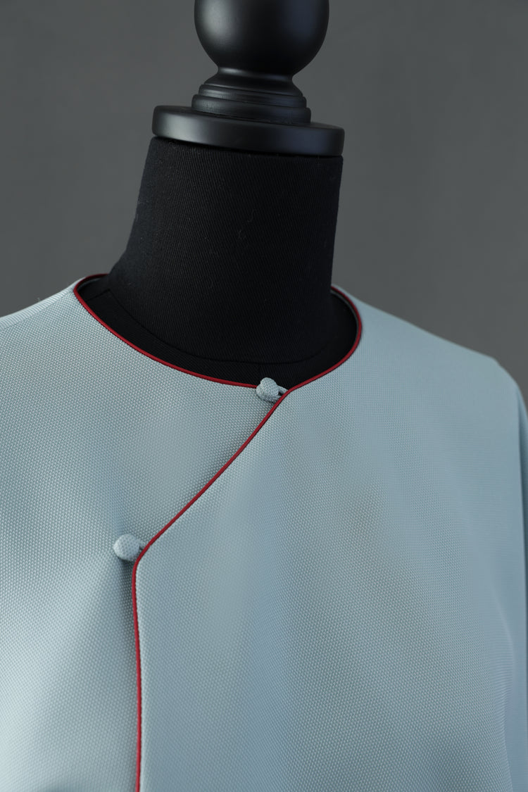 Light Blue Acetate Pearl Satin Overcoat 淡藍醋酸珍珠緞斜襟長衫