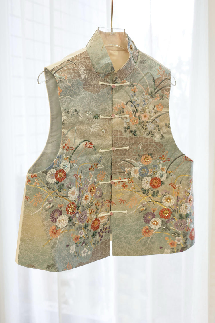 Golden Daisy Nishijin Embroidered Vest (Exclusive Piece)金色雏菊西阵织法式刺绣马甲(孤品)