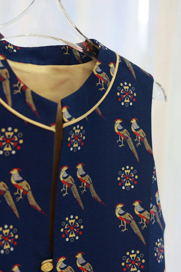 Golden Feather Brocade Vest 藍羽提花馬甲