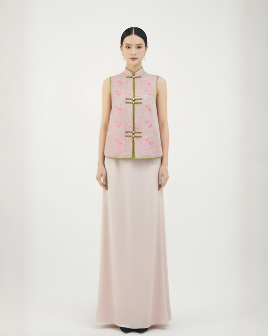 Pink Blossom Huamei Vest 粉花蝶舞花緞馬甲