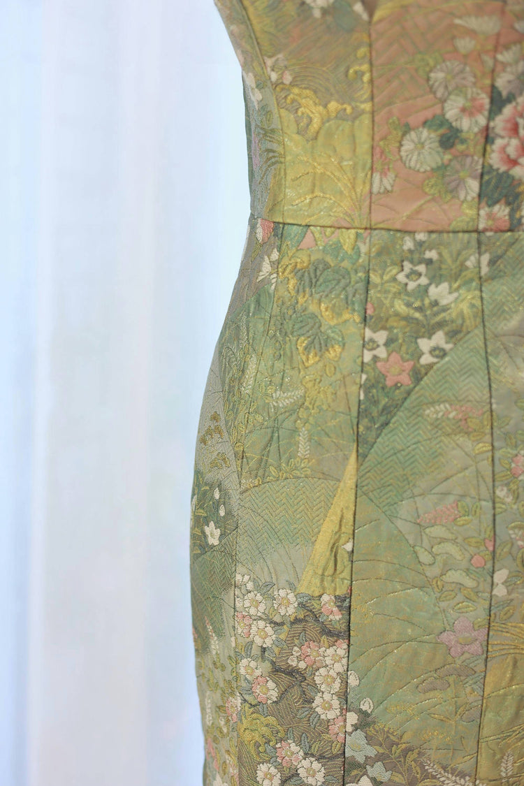 Gold-Green Nishijin Brocade Strapless Evening Gown (Exclusive Piece) 金綠西陣織抹胸禮裙 (孤品)