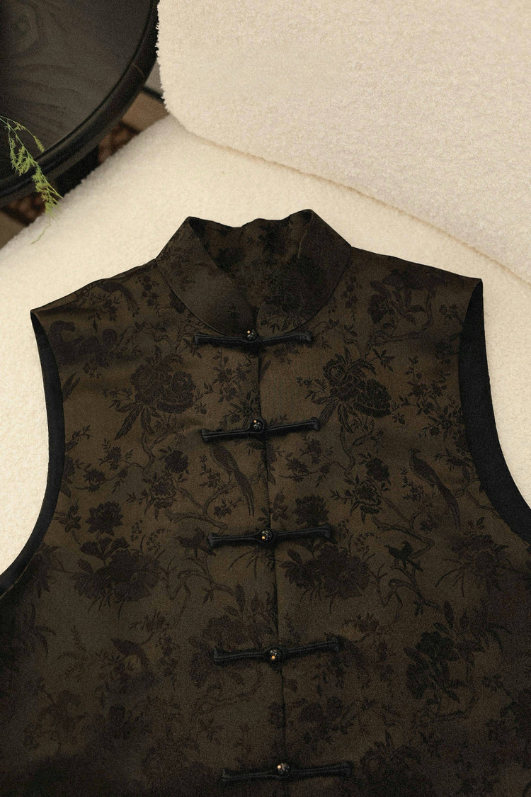 Ink Black Silk Jacquard Vest 墨色真絲提花馬甲