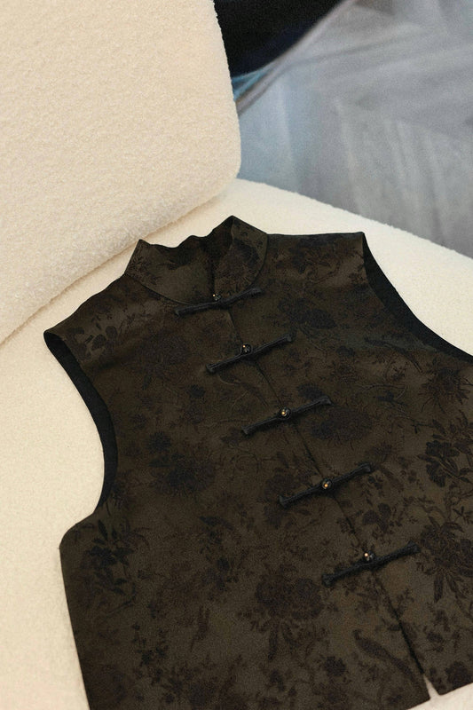 Ink Black Silk Jacquard Vest 墨色真絲提花馬甲
