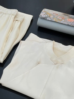 Ivory Silk Vest with Asymmetrical Front 米白真絲斜襟馬甲
