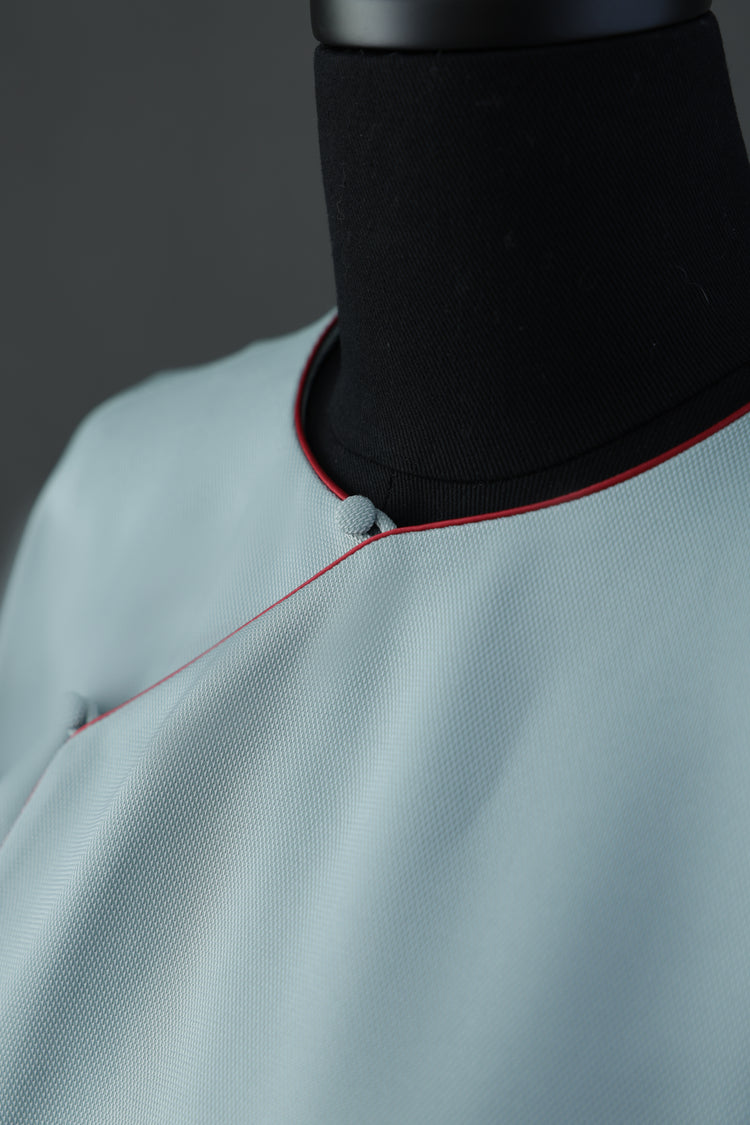 Light Blue Acetate Pearl Satin Overcoat 淡藍醋酸珍珠緞斜襟長衫