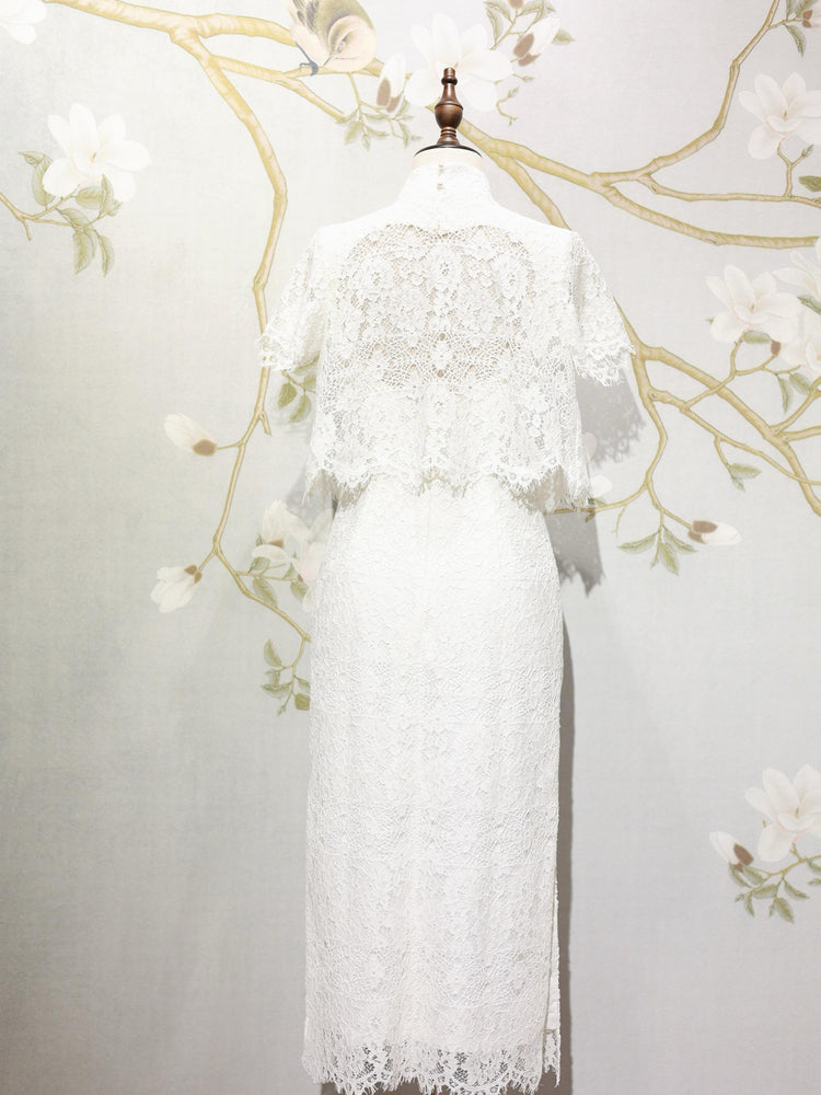 White Lace Heart Cutout Qipao Set 白色蕾絲心形鏤空旗袍套裝
