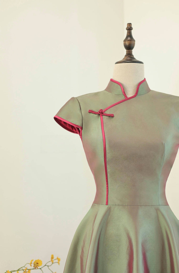 Emerald Mist and Rosy Clouds Modern Chinese Style Dress 翠朧煙霞·新中式連衣裙