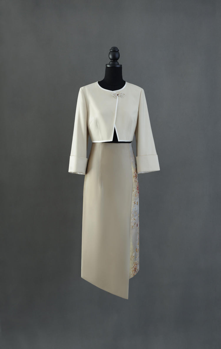 Champagne Turn-Up Sleeve Jacket 香檳色單扣翻袖披肩外套