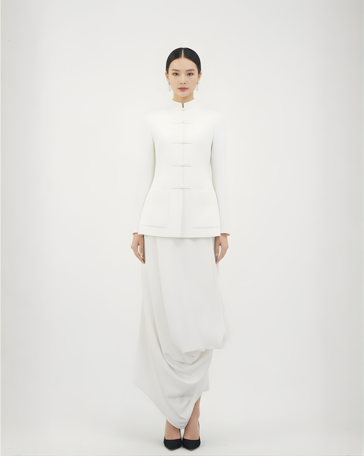 Ivory Silk Two-Piece Set 素影真絲中式套裝