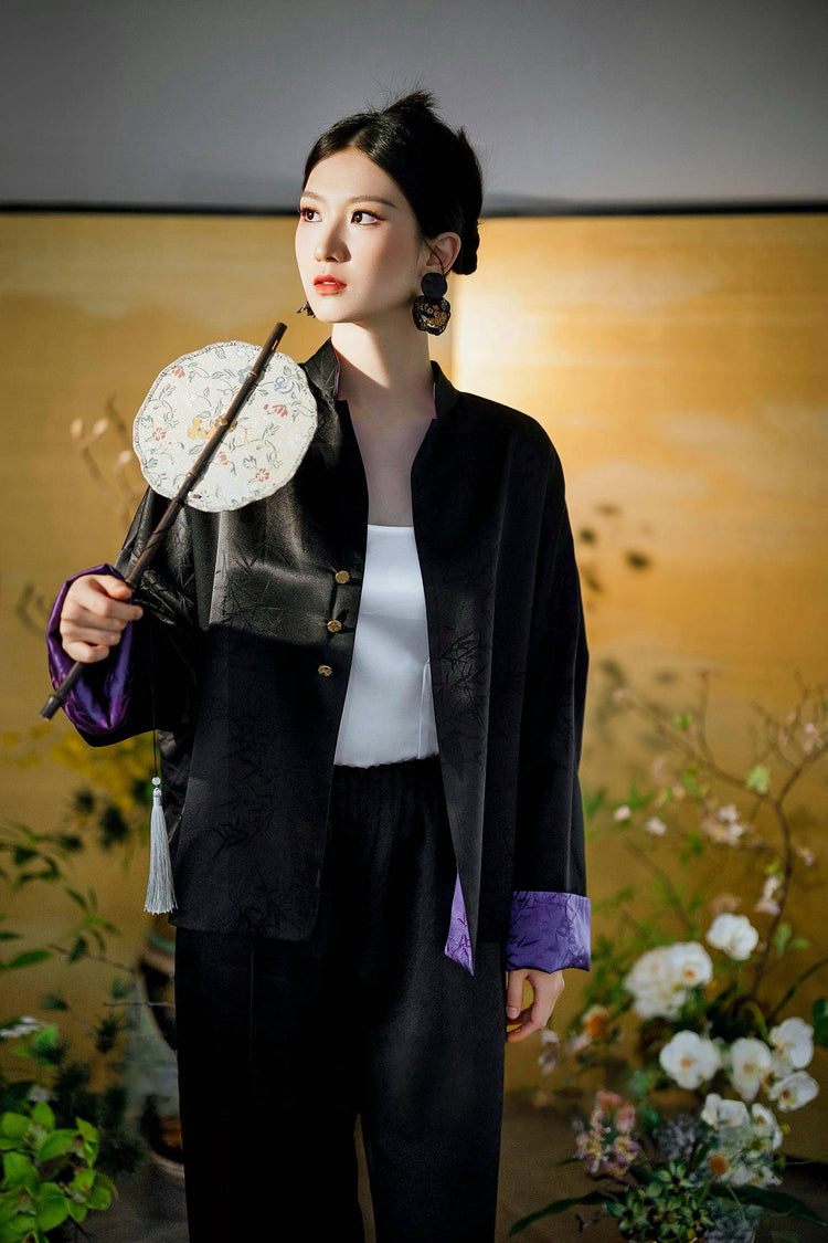 Black-purple reversible silk brocade jacket 黑紫雙面真絲提花外套