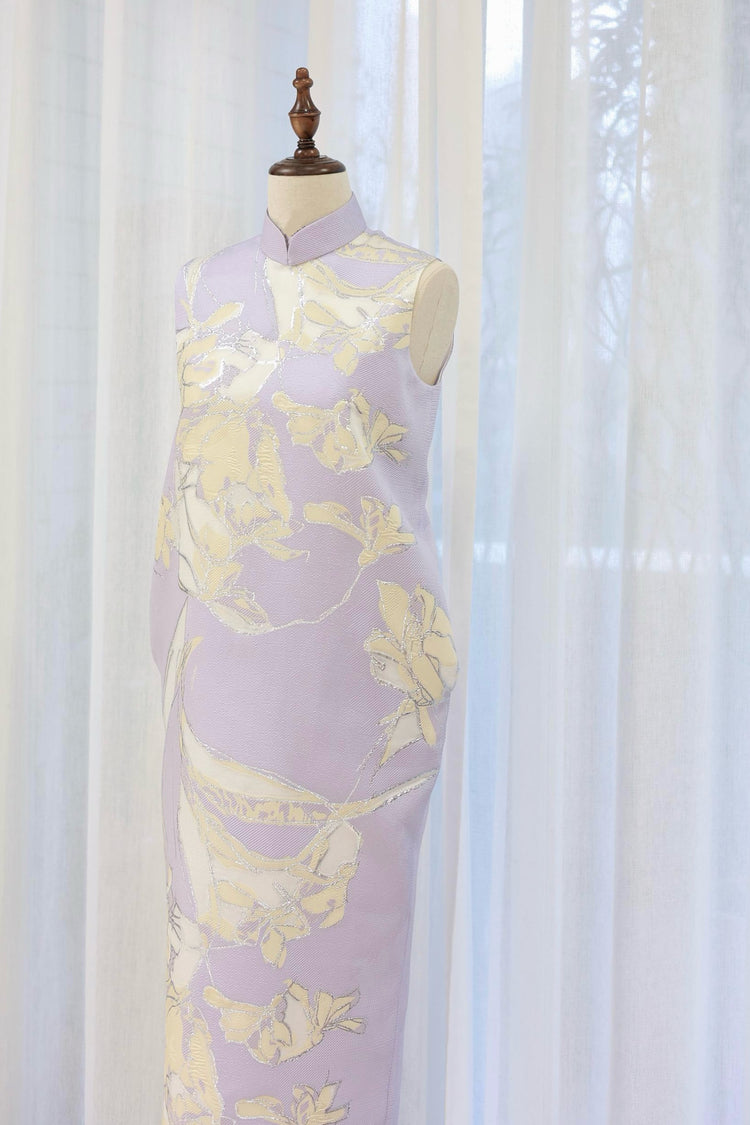 Lavender Silk Brocade Mandarin Collar Qipao 薰衣草織錦緞立領旗袍