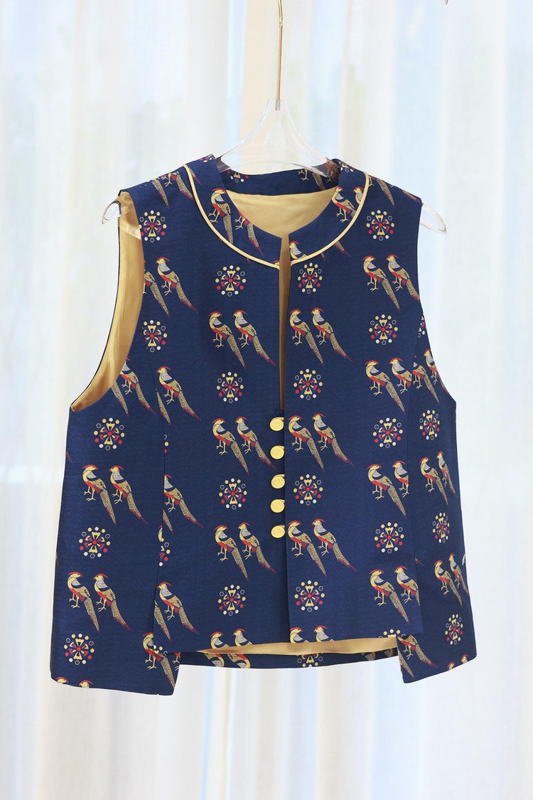 Golden Feather Brocade Vest 藍羽提花馬甲