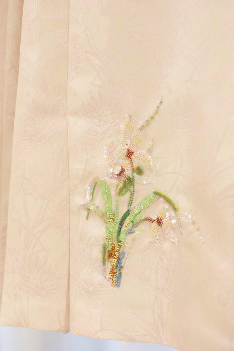 Brocade Pink Jacquard French Embroidered Mamian Skirt 織錦緞粉色提花法式刺繡馬面裙