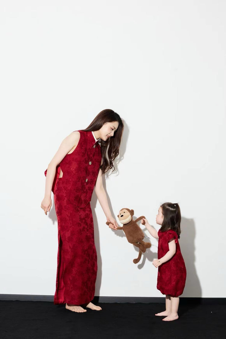 Crimson Silk Jacquard Set 緋霞真絲提花新中式套裝