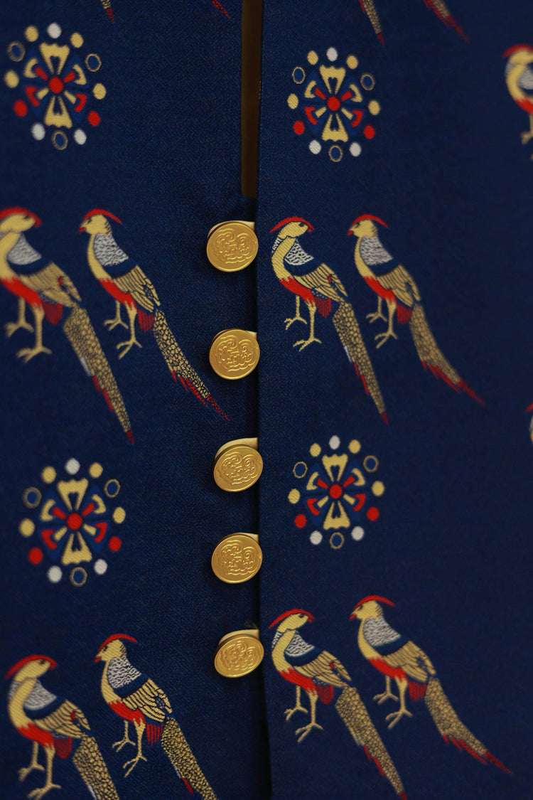 Golden Feather Brocade Vest 藍羽提花馬甲