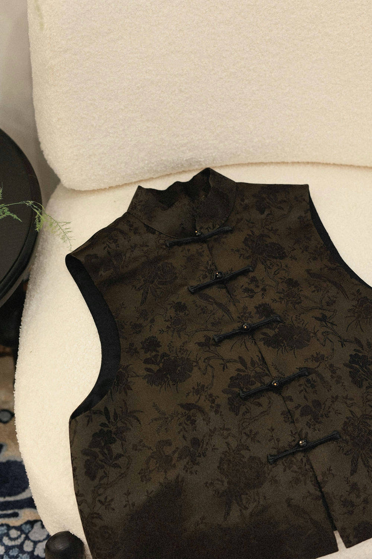 Ink Black Silk Jacquard Vest 墨色真絲提花馬甲
