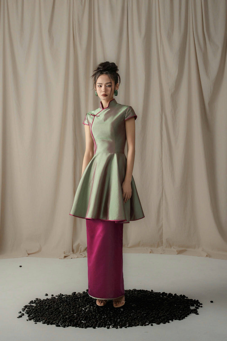 Emerald Mist and Rosy Clouds Modern Chinese Style Dress 翠朧煙霞·新中式連衣裙