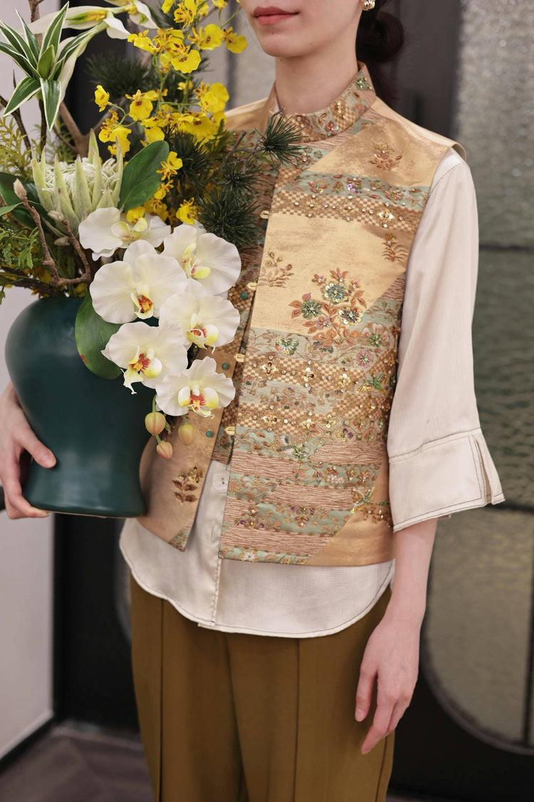 Gold-dusted French Embroidery Floral Nishijin Brocade Vest (Exclusive Piece) 金粉法繡繁花西陣織馬甲(孤品)