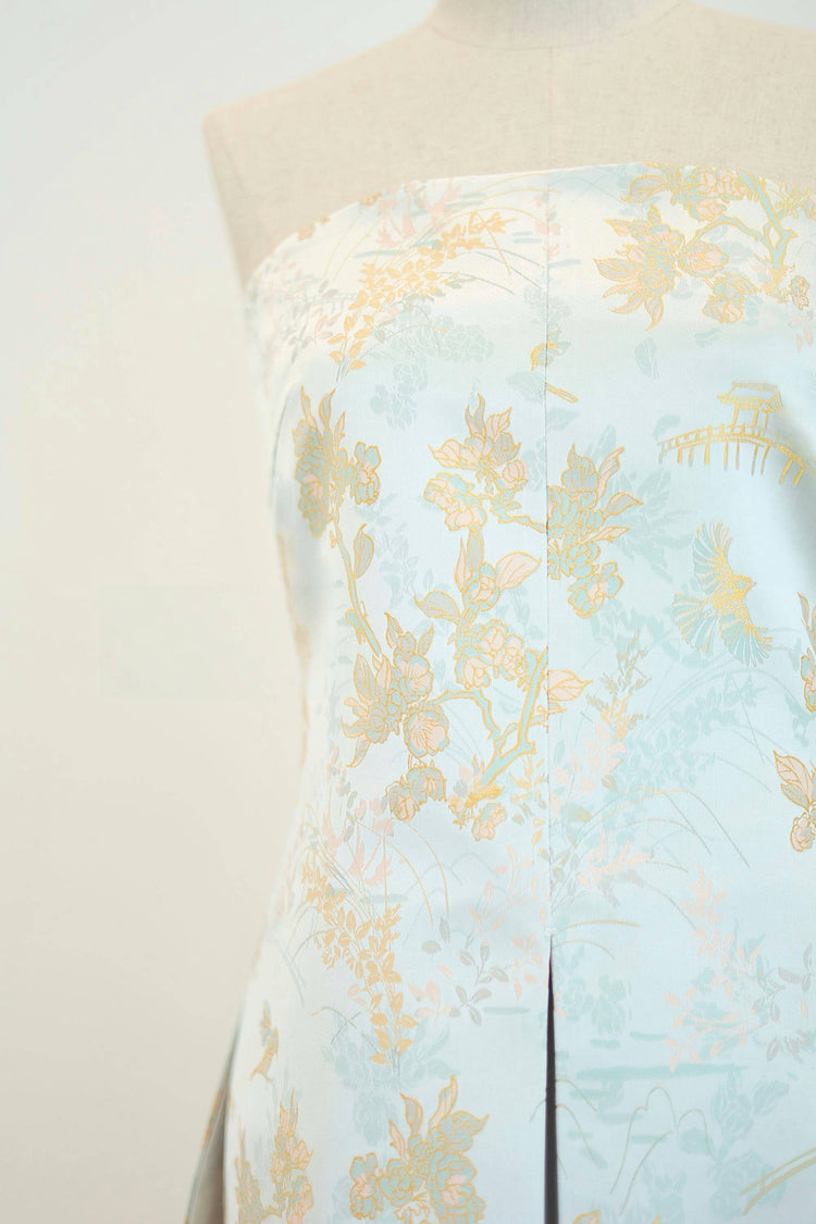 Strapless Silk Jacquard Top in Silver Blue 銀藍真絲提花抹胸上衣
