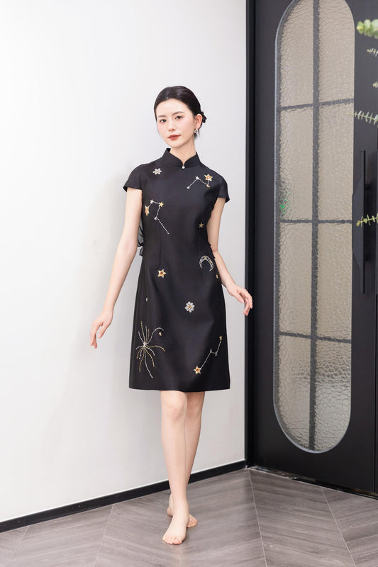 Starlit Night Silk-Wool Qipao Dress 星夜絲毛旗袍裙