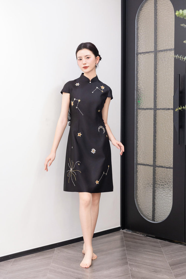 Starlit Night Silk-Wool Qipao Dress 星夜絲毛旗袍裙