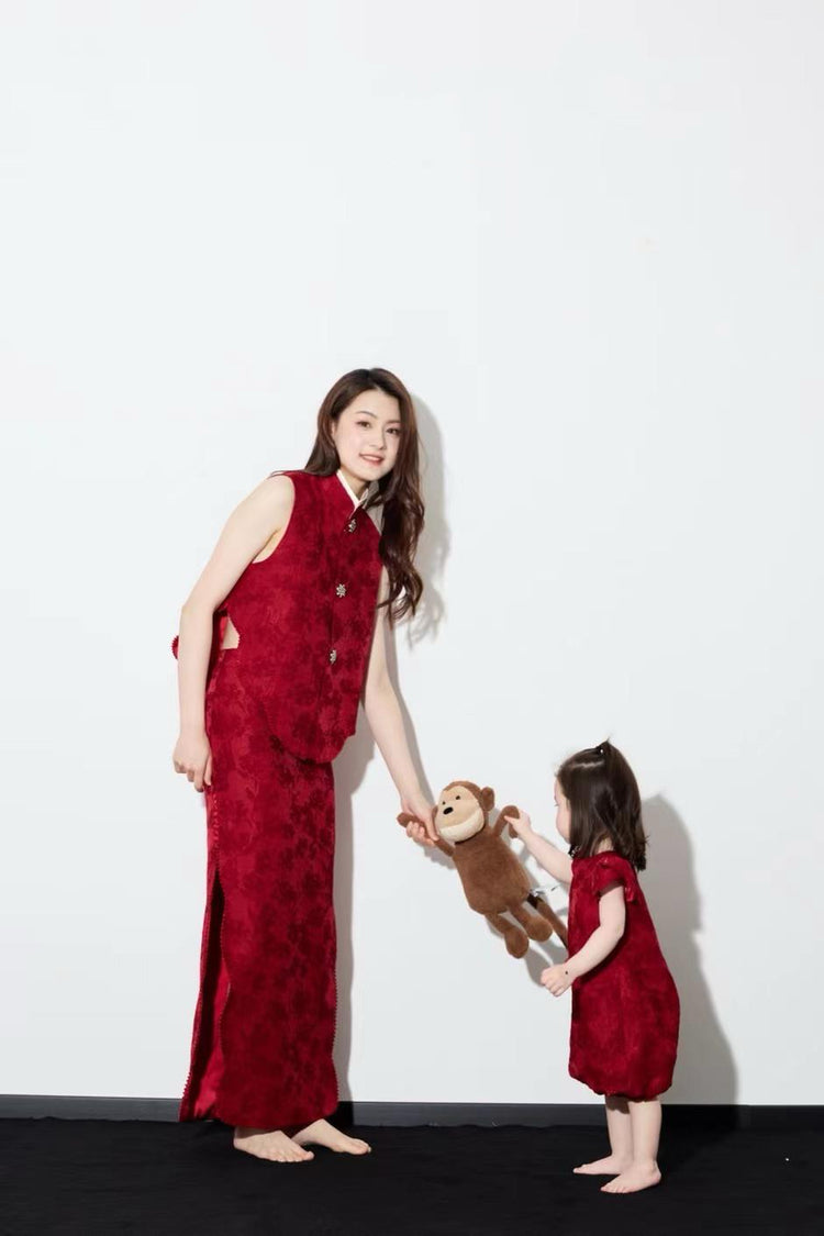 Crimson Silk Jacquard Set 緋霞真絲提花新中式套裝