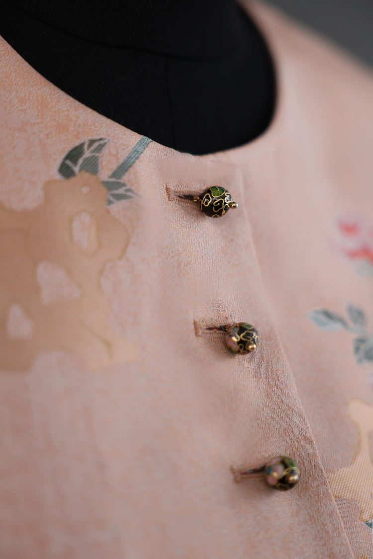 Pink Floral Song Brocade & Velvet Vest 粉黛流芳宋錦絲絨馬甲