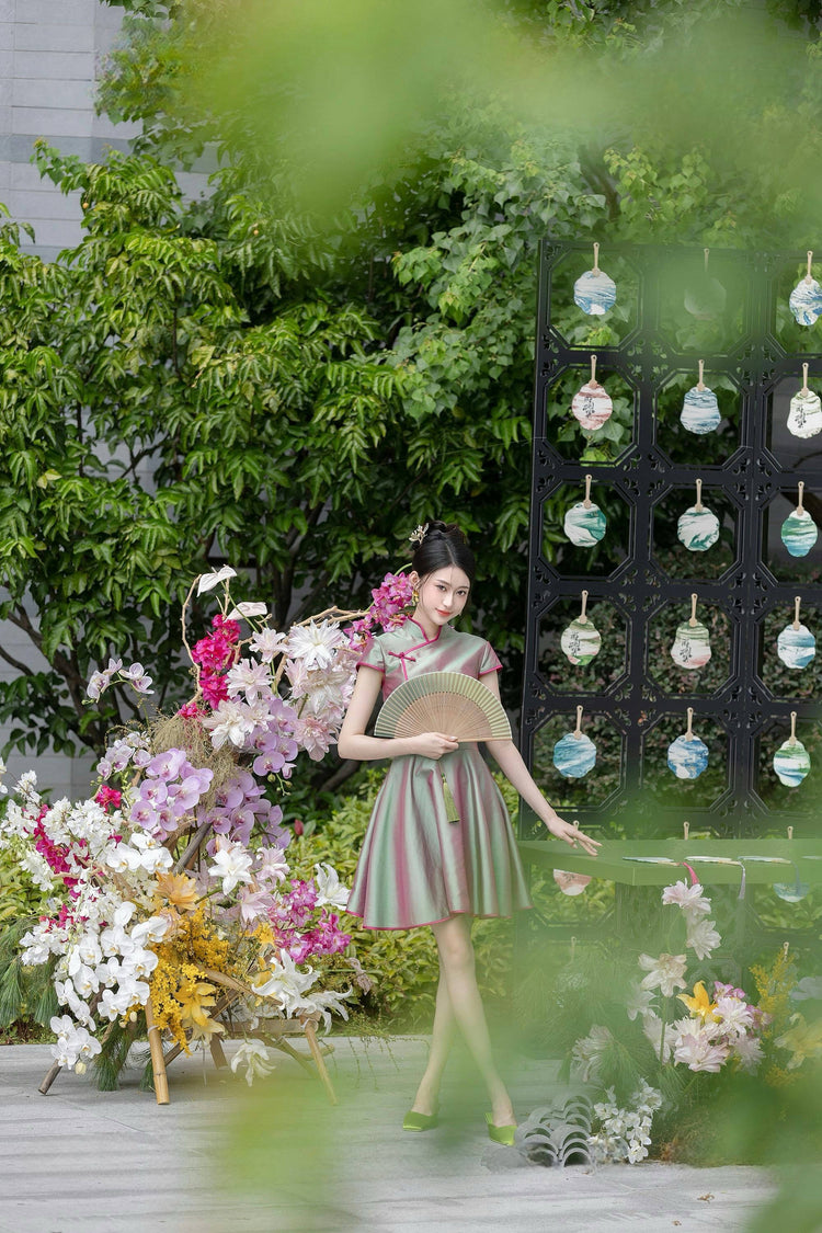 Emerald Mist and Rosy Clouds Modern Chinese Style Dress 翠朧煙霞·新中式連衣裙