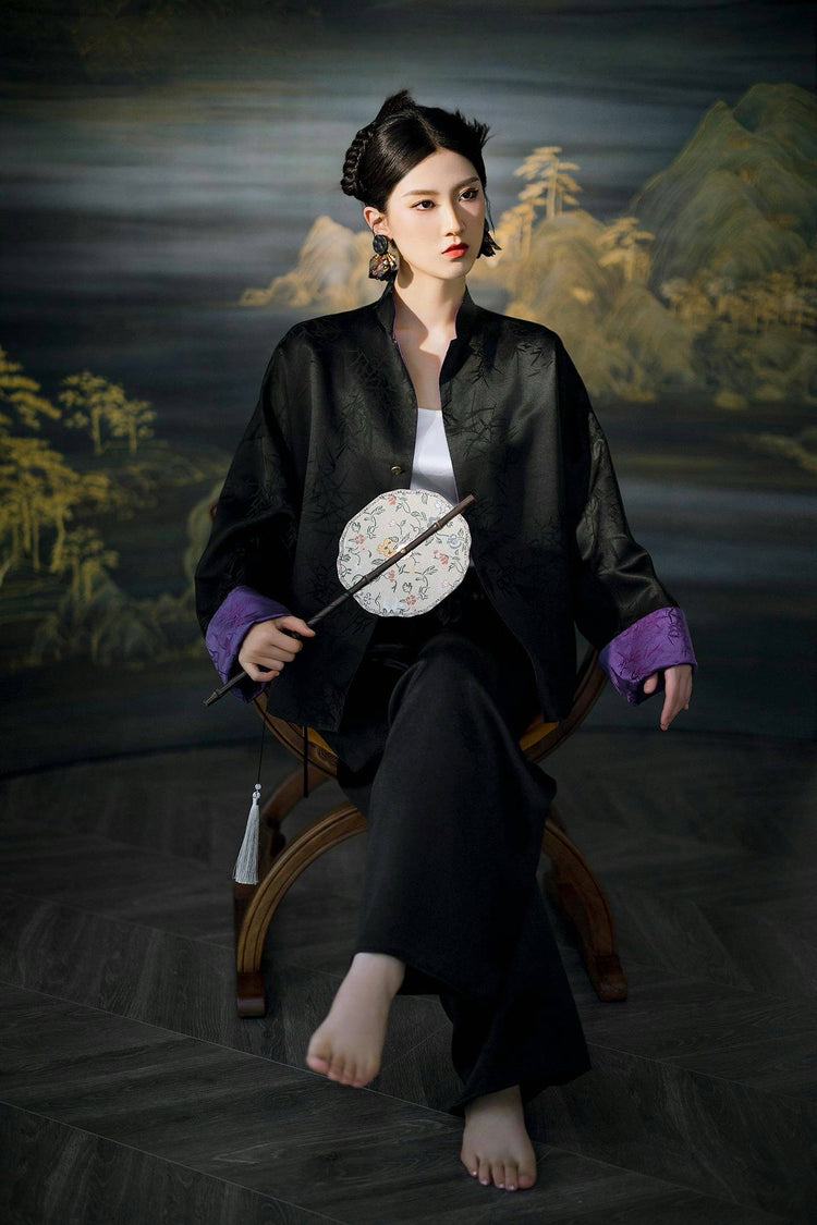 Black-purple reversible silk brocade jacket 黑紫雙面真絲提花外套