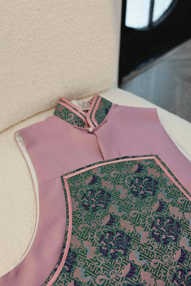 Pink-Lilac Silk-Blend Song Brocade Vest 粉紫丝毛宋锦马甲