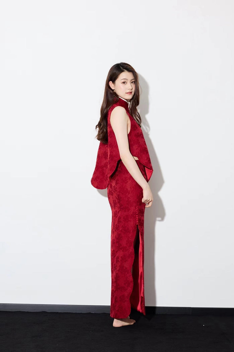 Crimson Silk Jacquard Set 緋霞真絲提花新中式套裝