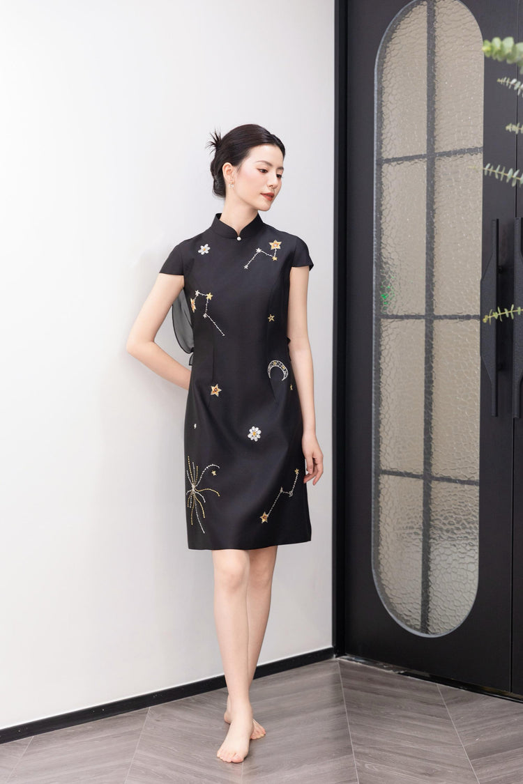 Starlit Night Silk-Wool Qipao Dress 星夜絲毛旗袍裙