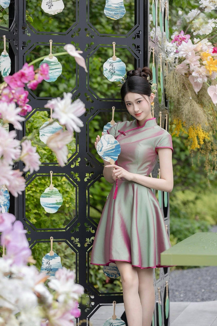 Emerald Mist and Rosy Clouds Modern Chinese Style Dress 翠朧煙霞·新中式連衣裙